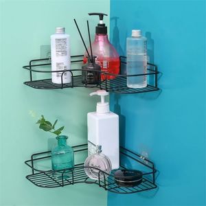 1 / 2pcs Black Shampoo Storage Rack Holder Cozinha Tempero Soco Canto Quadro Chuveiro Prateleira Robe Hook Banheiro Acessórios 211112