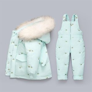 Piumino invernale Tuta Baby Boy parka vera pelliccia Ragazza Abbigliamento bambini Abbigliamento Set Bambino Spessa tuta calda Tuta da neve 211203