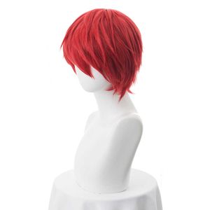 Karma Akabane Cosplay Wig Assassination Classroom Short Red Heat-resistant Fiber Hair + Cap Party Anime Role Play Props Y0913
