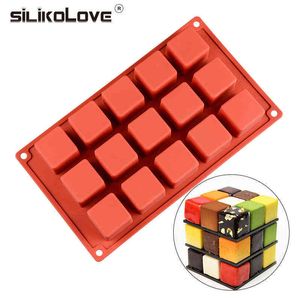 SILIKOLOVE 15 Cavity Cube Praça Mold Forma Silicone para ferramentas de decoração do bolo DIY Sobremesa bolo de moldes para Kitchen Baking 211110