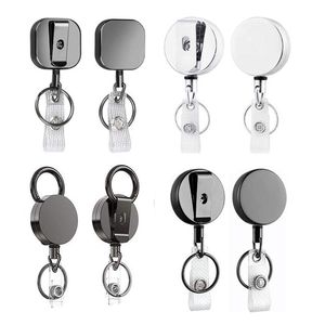 Card Holders 1PCS Women Men Badge Holder Reels Clips Key Ring Metal Retractable Pull Reel ID Lanyard Name Clip