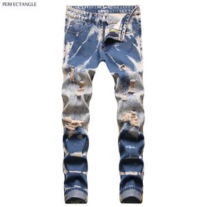 Men's Jeans Perfectangle Brand Denim Trousers Straight Tube Loose Tie Dyed Khaki Blue Fashion Four Seasons