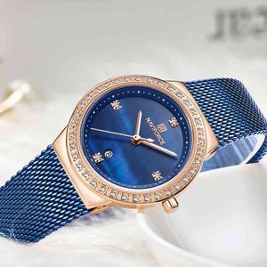 Naviforce Marca de moda feminina relógio de quartzo de aço inoxidável malha de malha elegante senhoras relógios criativos Luxury Dial Reloj Mujer 210517