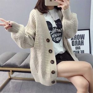 Sweater cardigan jacket female loose Korean student spring and autumn sweater trend round button net red sale old K 211018