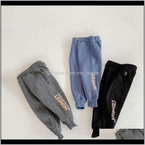 Baby Kläder Baby Maternity Drop Leverans 2021 Barn Casual Winter Warm Student Sweatpants Boys Bomull Plush Brousers Brev Uttryckt Slitage