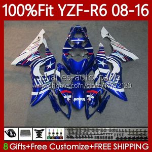 Injektionsformkroppar för Yamaha YZF-R6 YZF R6 R 6 600YZF600 2008-2016 Bodywork 99NO.154 600cc YZFR6 08 2008 Vitblå 2009 2010 2011 2012 YZF-600 13 14 15 16 OEM FAIRING