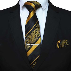 KAMBERFT CLASSIC MENS Цветочные галстуки и карманные квадратные наборы галстуки для мужчин Желтый полосатый 8см Silk свадебный аксессуар