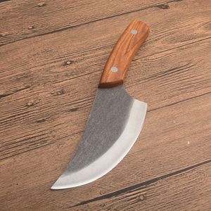 Promotion Kina Handgjorda Kockkniv Högkol Stål Satinblad Full Tang Trähandtag Fasta Blad Straight Knivar