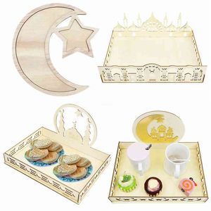 Wooden EID MUBARAK Decoration Islamic Ramadan Kareem Wooden Tray Decorations for Food EID Muslim Event Party Holiday Supplies 8z 210408