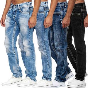Moda Dżinsy Mężczyźni Wysoka Talia Skinny Jeans Męskie Denim Spodnie Chłopak Wiosna Jesień Prosto Rowerzysta Czarne Niebieskie Spodnie Jean G0104