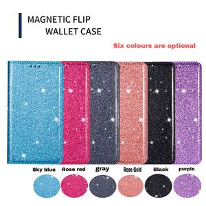 Flip-Wallet-Lederhüllen für Samsung A32 A52 A72 A42 A12 A31 S21FE A82 A22 5G S21 PLUS Ultra Glitter Bling Magnetic Stand Cover