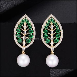 Stud Earrings Jewelry Fashion Big Leaves Pearl Pendant Fl Cubic Zirconia For Women Girls Accesorios Mujer 2021 Luxury Drop Delivery 5Ijtd