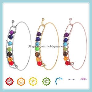 Charme pulseiras jóias yoga 7 chakra pulseira de arame para mulheres sier ouro natural pulseira de pedra beads reiki buda espiritual mens moda gota