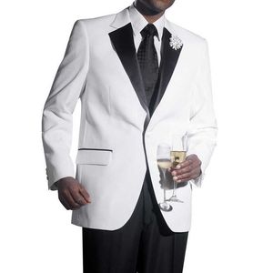 Beyaz Resmi Düğün Smokin Damat Için 2 Parça Erkekler Siyah Pantolon Ile Çentikli Yaka Özel Adam Moda Set Groomsmen Ceket X0909