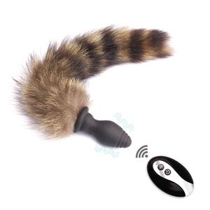 Wireless Remote Anal Vibrator Sex Toy Vibrating Fox Tail Butt Plug Anus Dilator For Couples Adult Games Cosplay Accessories Y0320