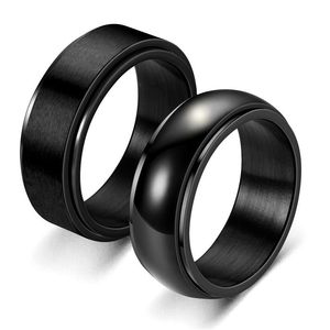 Wedding Rings 8mm Fashion Black Stainless Steel Rotatable Ring Glossy/Brush Stylish Punk Men's Simple Basic Style Jewelry