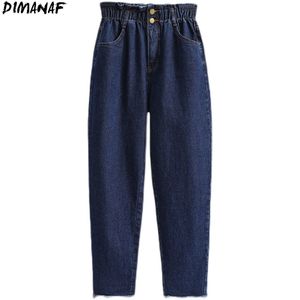 Dimanaf Plus Size Women Jeans Byxor Hög midja Denim Harem Kvinna Elastiska Rippade Fickor Blå Byxor Stor S-5XL 210629