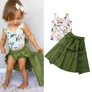 キッズデザイナーの服ガール服服セット夏の幼児の子供の女の子フローラルベストトップショートパンツdovetail 3pcsスカート夏服1322 b3