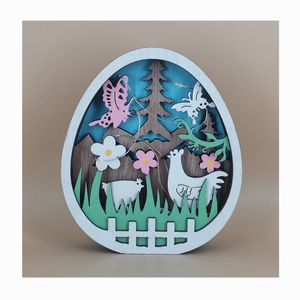 New Easter Decoration for Home Wooden Bunny Toy LED Light Easter Egg Decor Lamp W2