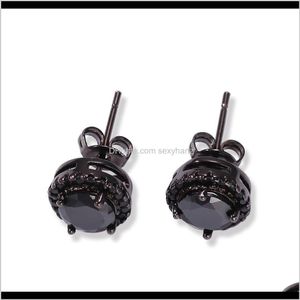 Stud Earrings Drop Delivery 2021 Four-Claw Black Circular Square Transparent Zircon Studs Hip-Hop Mens Jewelry I
