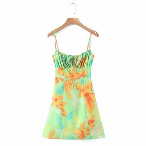 PUWD Sexy Women Low-cut High Waist Dress Summer Fashion Ladies Country Style Sweet Cute Female printing Sling Mini 210522