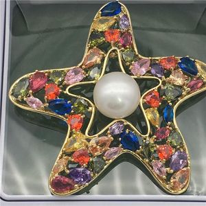 Pins, Brooches Wholesale Austria Multicolor Zircon Stars Inlay 10-11 FW White Pearl Brooch Scarf Clips Pendant