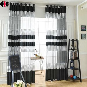 White Black Striped Curtain for Bedroom Living Room Simple Modern Pastoral French Window Treatment Rideaux zh003C 210712
