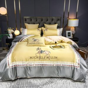 Bedding Sets Breathable European Style Bedding, Silk Cotton Horse Embroidery, Double Duvet Cover, Bed Sheet Pillowcase, Luxury Home Textiles