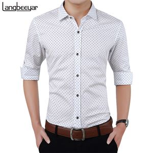 2022 di Modo di Autunno Degli Uomini di Marca Vestiti Slim Fit Camicia A Maniche Lunghe Pois Casual Social Plus Size M-5XL 220222