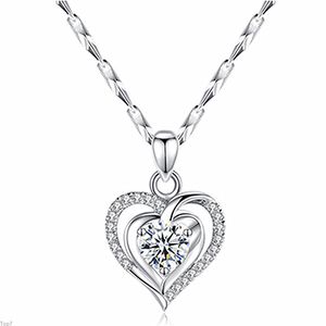 Crystal Womens Necklaces Pendant full diamond Love romantic sweet zircon heart-shaped clavicle gold silver plated