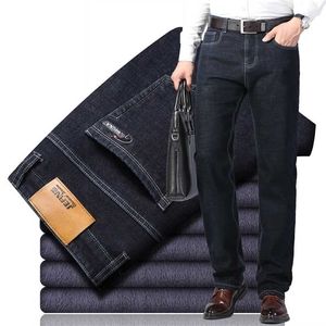 Kış erkek Sıcak Kot Klasik Tarzı Kalınlaşmak Denim Elastik Slim Fit Siyah Jean Pantolon Erkek Marka Rahat Iş Mavi 211111