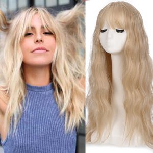 Blonde Long Wavy Womens Wig Synthetic Wigs with Bangs Heat Resistant Cosplay Wig for Women African American