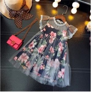 Детские девочки дизайнеры платья кружева цветочные напечатанные одежда детская принцесса юбка для летней девушки одежда 100см-140см 2736 y2