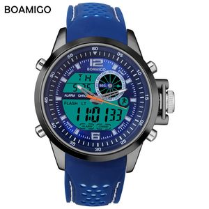 Boamigoブランドの男性スポーツ腕時計ミリタリークォーツ時計アナログデジタルLED腕時計30m防水腕時計レリーゴMasculino x0524