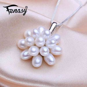 FENASY Collane di perle d'acqua dolce naturali per le donne Boemia Molte perle Collana con ciondolo a forma di fiore Collana girocollo Idea regalo