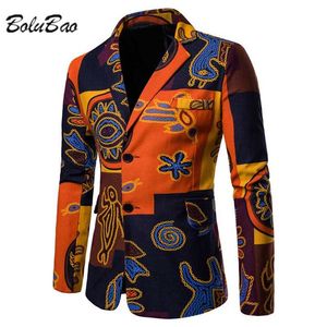 BOLUBAO Men Ethnic Design Suit Blazer Printed Round Neck Casual Men Suit Spring Autumn Single Row Two Button Slim Suit 211120