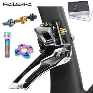 Bike Derailleurs Risk Titanium Alloy Road Front Derailleur Fixed Screw Washer Kit M5*16 Hollow-out Design Ultralight Bolt With Curved Gasket