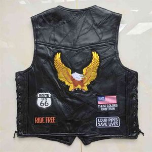 Men Waistcoat Sheep Genuine Leather Vest Embroidery Fashion Man Motorcycle Clothes Jacket Letter Sleeveless Coat Clothing 210923