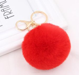 Äkta kaninpäls boll keychain party multi färg mjuka pom poms väska örhängen plysch bilhållare hänge guld metall kedjor nyckelring