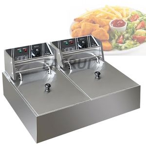 Commercial Double Two Cylinder Electric Deep Fryer Food frying machine French Fries Oven Hot Pot Fried Chicken Frying Maker Pan