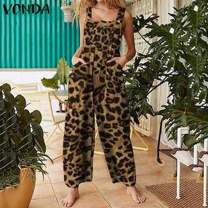 Sommarövergrepp Kvinnor Jumpsuits Square Collar Vintage Leopard Print Romper Plus Size Vonda Lady AnkleLength Wide Leg Pants A4VZ