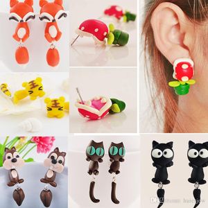 Stud Earrings Polymer Clay Cute Cat Red Fox Lovely Panda Squirrel Tiger Animal Earring for women