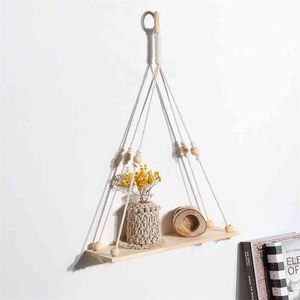 Macrame مصنع شنقا رفوف للجدار macrame جدار شنقا الجرف - رفوف لغرفة النوم النباتية، بوهو المنزل جدار ديكور هدية 210922