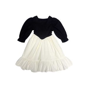 Fall Svart Vit Bomull Tjejer Klänning För Kids Designer Boutique Kläder Toddler Ruffels 210529