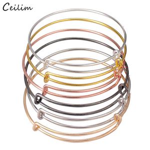 2021 New Wholesale Lot 10pcs Gold Silver Color Expandable Alloy Cable Wire Bangle Bracelet for Women Handmade Simple Jewelry Diy Q0719