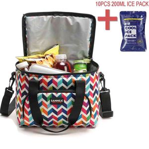 Oxford Double Layer Cooler Lunch Bag Printed Insulated Thermal Food Picnic Handbag Portable Shoulder Lunch Box Tote 210818