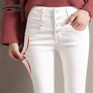Jeans para mulheres preto branco branco cintura mulher elástico estiramento feminino jeans skinny lápis calças 5094 50 210427