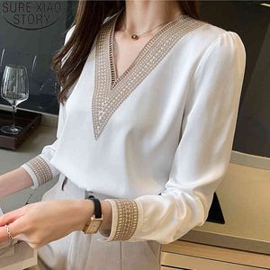 Fashion Solid V Neck Chiffon Blouses Spring Office Lady Long Sleeve Blouse Women Tops Plus Size Clothing Loose Blusas 13366 210417