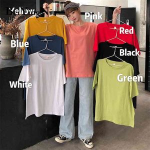 Oversized Women's T-shirts harajuku Plain Casual Short Sleeve O-Neck Kvinnor Koreanska Sommar BF TEE Top M-4XL 210506