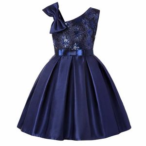 Escuro - azul crianças tutu princesa vestido festa para meninas infantil laço curva crianças vestido elegante para menina bebê meninas roupas q0716